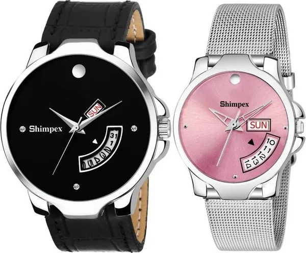Premium_Watches_Black_Pink_Stainless_Steel_Genuine_Leather_Boys_&_Girls_Waterproof_With_A_One_Year_Warranty_Day_And_Date_Analog