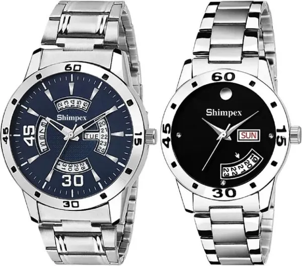 Premium_Watches_Blue_Black_Metal_Couple_Waterproof_With_A_One_Year_Warranty_Day_And_Date_Analog