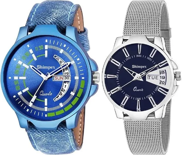 Premium_Watches_Blue_Genuine_Leather_Metal_Couple_Waterproof_With_A_One_Year_Warranty_Day_And_Date_Analog