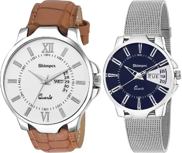 Premium_Watches_Blue_White_Metal_Genuine_Leather_Couple_Waterproof_With_A_One_Year_Warranty_Day_And_Date_Analog