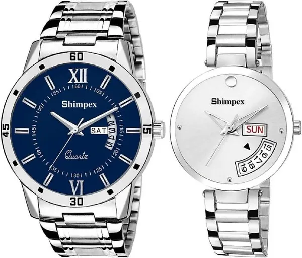 Premium_Watches_Blue_White_Metal_Couple_Waterproof_With_A_One_Year_Warranty_Day_And_Date_Analog