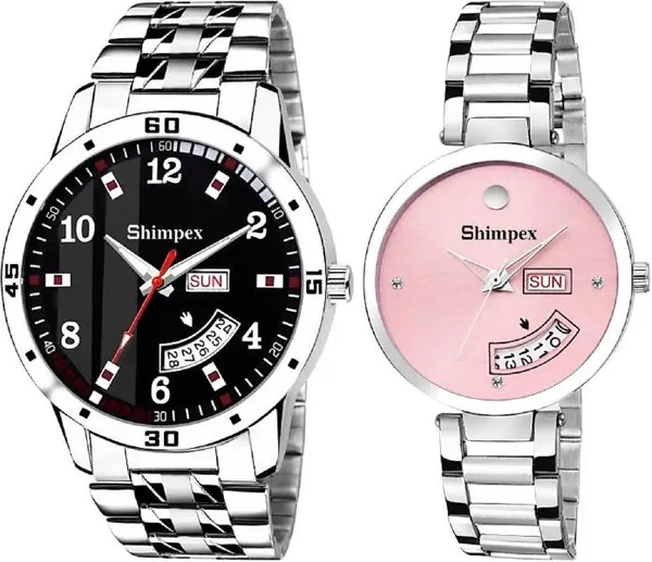 Premium_Watches_Pink_Black_Metal_Couple_Waterproof_With_A_One_Year_Warranty_Day_And_Date_Analog