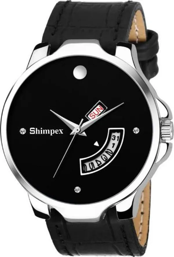 Premium_Watches_Black_Genuine_Leather_Boys_Waterproof_With_A_One_Year_Warranty_Day_And_Date_Analog
