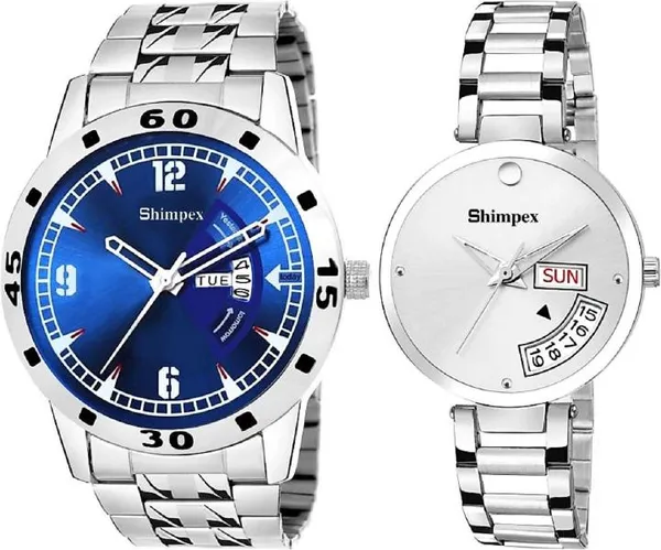 Premium_Watches_Blue_White_Metal_Couple_Waterproof_With_A_One_Year_Warranty_Day_And_Date_Analog