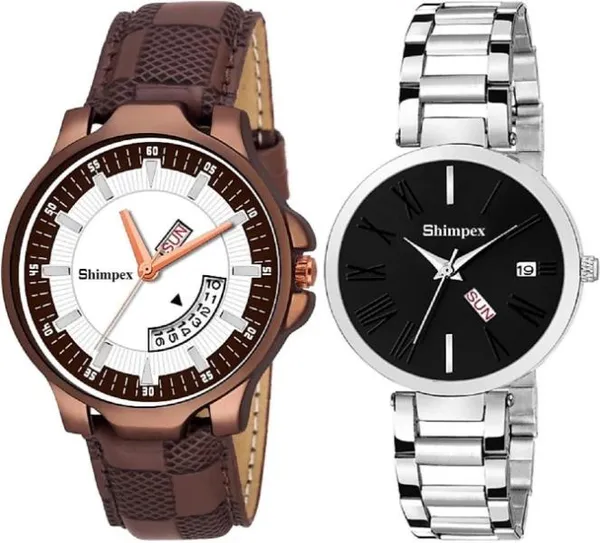 Premium_Watches_Black_White_Metal_Genuine_Leather_Couple_Waterproof_With_A_One_Year_Warranty_Day_And_Date_Analog