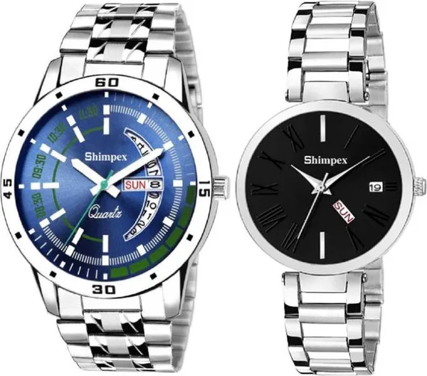 Premium_Watches_Black_Blue_Metal_Couple_Waterproof_With_A_One_Year_Warranty_Day_And_Date_Analog