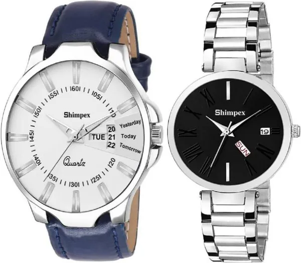 Premium_Watches_Black_White_Metal_Genuine_Leather_Couple_Waterproof_With_A_One_Year_Warranty_Day_And_Date_Analog