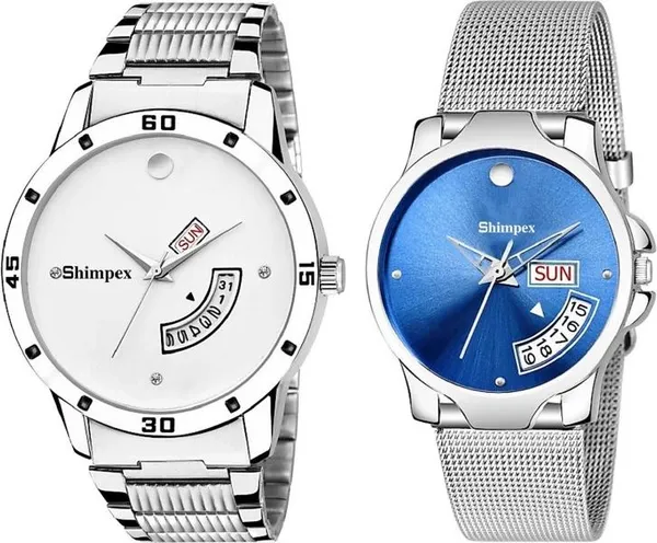 Premium_Watches_White_Blue_Stainless_Steel_Men_&_Women_Waterproof_With_A_One_Year_Warranty_Day_And_Date_Analog