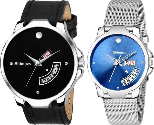 Premium_Watches_Blue_Black_Stainless_Steel_Genuine_Leather_Men_&_Women_Waterproof_With_A_One_Year_Warranty_Day_And_Date_Analog