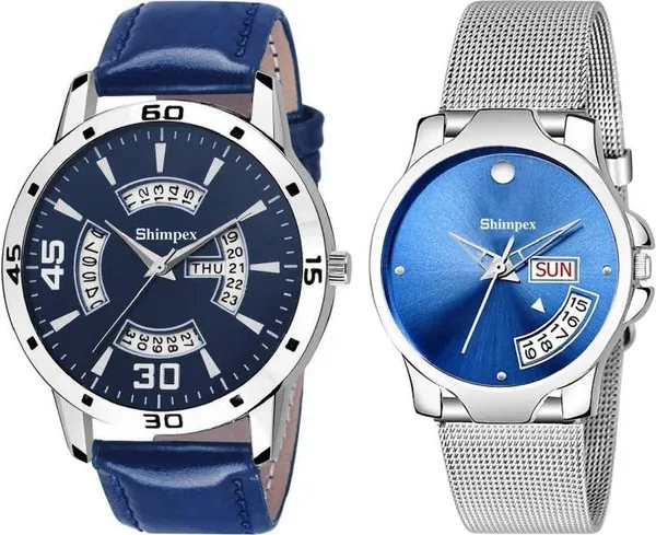 Premium_Watches_Blue_Stainless_Steel_Genuine_Leather_Men_&_Women_Waterproof_With_A_One_Year_Warranty_Day_And_Date_Analog