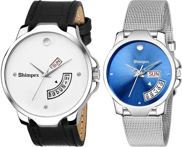 Premium_Watches_White_Blue_Stainless_Steel_Genuine_Leather_Men_&_Women_Waterproof_With_A_One_Year_Warranty_Day_And_Date_Analog