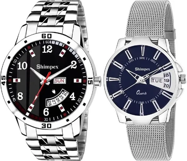Premium_Watches_Blue_Black_Metal_Couple_Waterproof_With_A_One_Year_Warranty_Day_And_Date_Analog