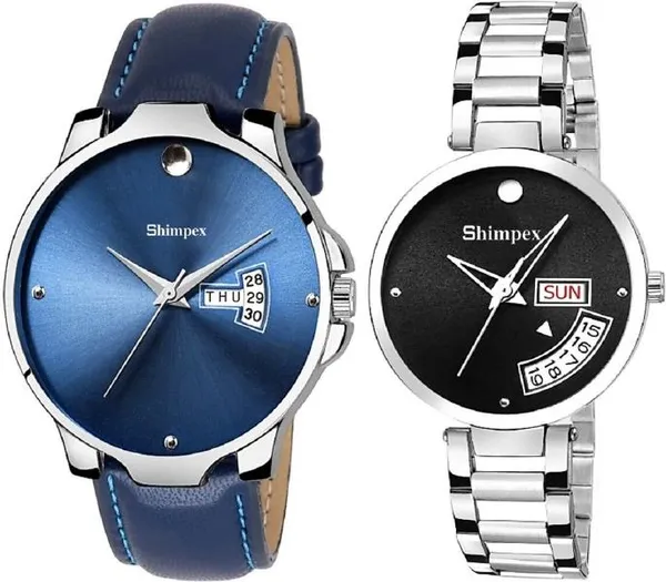 Premium_Watches_Black_Blue_Genuine_Leather_Metal_Couple_Waterproof_With_A_One_Year_Warranty_Day_And_Date_Analog