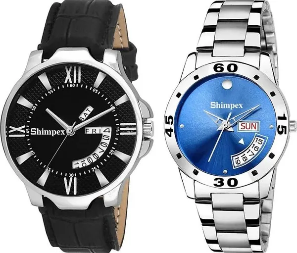 Premium_Watches_Black_Blue_Stainless_Steel_Genuine_Leather_Boys_&_Girls_Waterproof_With_A_One_Year_Warranty_Day_And_Date_Analog
