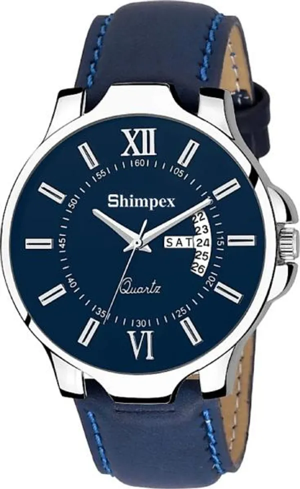 Premium_Watches_Blue_Genuine_Leather_Boys_Waterproof_With_A_One_Year_Warranty_Day_And_Date_Analog