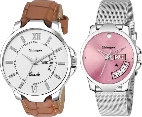 Premium_Watches_White_Pink_Genuine_Leather_Men_&_Women_Waterproof_With_A_One_Year_Warranty_Day_And_Date_Analog