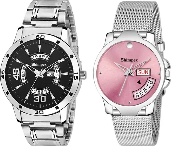 Premium_Watches_Black_Pink_Metal_Men_&_Women_Waterproof_With_A_One_Year_Warranty_Day_And_Date_Analog
