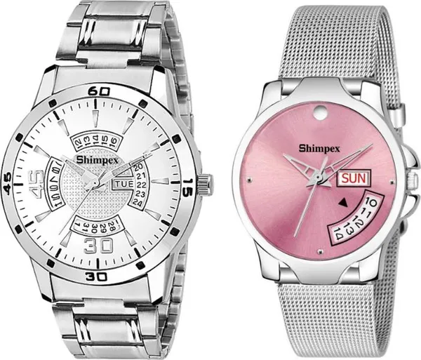 Premium_Watches_White_Pink_Metal_Men_&_Women_Waterproof_With_A_One_Year_Warranty_Day_And_Date_Analog