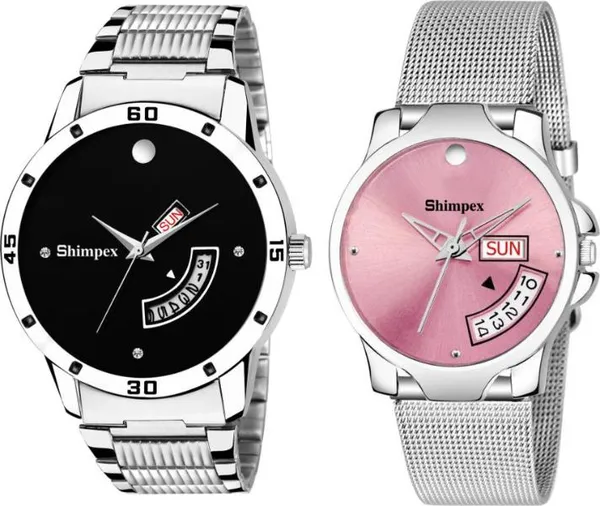Premium_Watches_Black_Metal_Couple_Waterproof_With_A_One_Year_Warranty_Day_And_Date_Analog