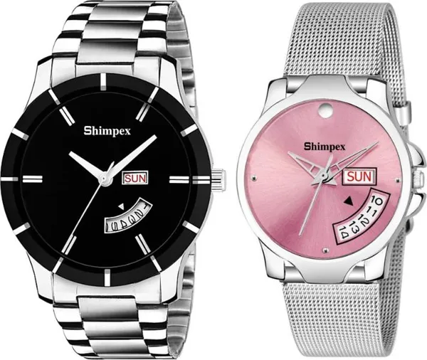Premium_Watches_Pink_Black_Metal_Men_&_Women_Waterproof_With_A_One_Year_Warranty_Day_And_Date_Analog