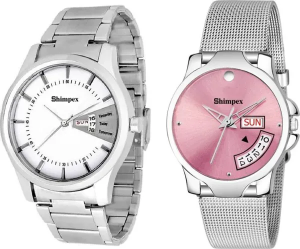 Premium_Watches_White_Pink_Metal_Men_&_Women_Waterproof_With_A_One_Year_Warranty_Day_And_Date_Analog
