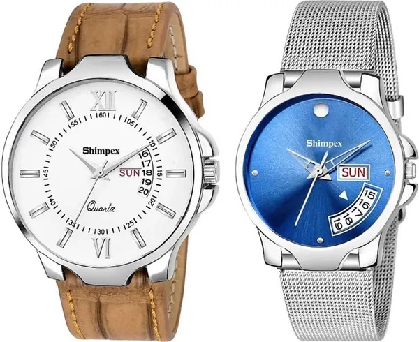 Premium_Watches_White_Blue_Stainless_Steel_Genuine_Leather_Men_Waterproof_With_A_One_Year_Warranty_Day_And_Date_Analog