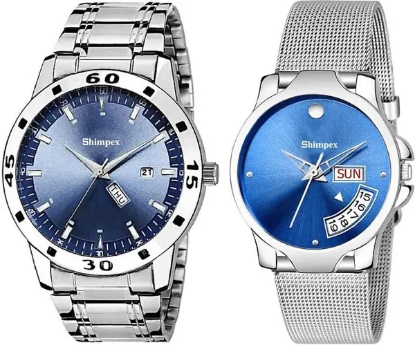 Shimpex_Good_Quality__Watches_Blue_Stainless_Steel_Men_&_Women_Waterproof_With_A_One_Year_Warranty_Day_And_Date_Analog