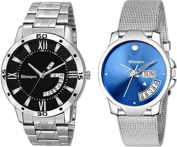 Premium_Watches_Blue_Black_Stainless_Steel_Men_&_Women_Waterproof_With_A_One_Year_Warranty_Day_And_Date_Analog