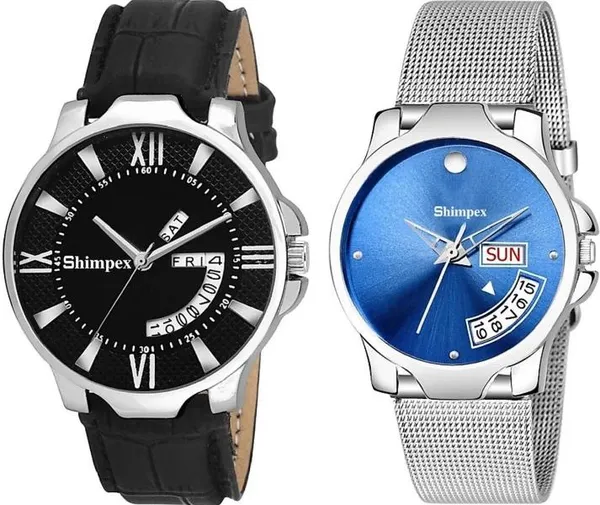 Premium_Watches_Blue_Black_Stainless_Steel_Genuine_Leather_Men_&_Women_Waterproof_With_A_One_Year_Warranty_Day_And_Date_Analog