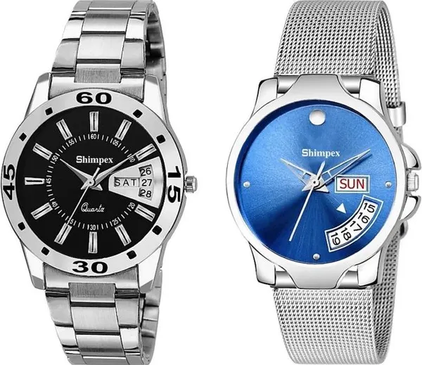 Premium_Watches_Blue_Black_Stainless_Steel_Women_Waterproof_With_A_One_Year_Warranty_Day_And_Date_Analog