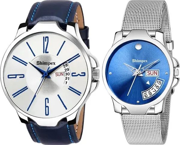 Premium_Watches_Silver_Blue_Stainless_Steel_Genuine_Leather_Men_&_Women_Waterproof_With_A_One_Year_Warranty_Day_And_Date_Analog