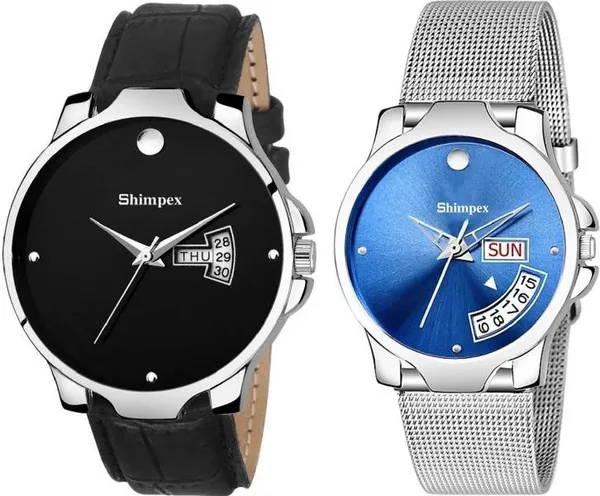 Premium_Watches_Blue_Black_Stainless_Steel_Genuine_Leather_Men_&_Women_Waterproof_With_A_One_Year_Warranty_Day_And_Date_Analog