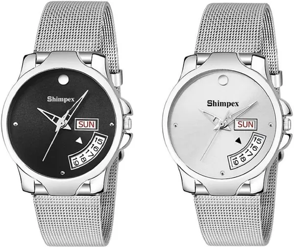 Premium_Watches_Silver_Black_Stainless_Steel_Women_Waterproof_With_A_One_Year_Warranty_Day_And_Date_Analog
