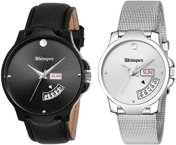 Premium_Watches_Silver_Black_Stainless_Steel_Genuine_Leather_Men_&_Women_Waterproof_With_A_One_Year_Warranty_Day_And_Date_Analog