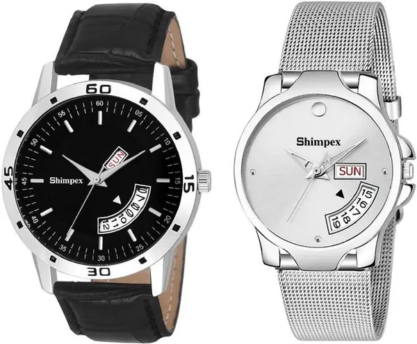 Shimpex_Good_Quality__Watches_Silver_Black_Stainless_Steel_Genuine_Leather_Men_&_Women_Waterproof_With_A_One_Year_Warranty_Day_And_Date_Analog