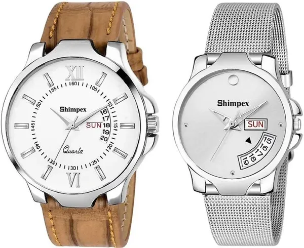 Premium_Watches_Silver_White_Stainless_Steel_Genuine_Leather_Men_&_Women_Waterproof_With_A_One_Year_Warranty_Day_And_Date_Analog