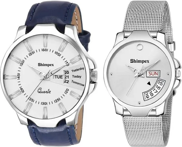 Premium_Watches_Silver_White_Stainless_Steel_Genuine_Leather_Men_&_Women_Waterproof_With_A_One_Year_Warranty_Day_And_Date_Analog