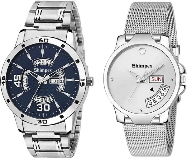 Premium_Watches_Silver_Blue_Stainless_Steel_Men_&_Women_Waterproof_With_A_One_Year_Warranty_Day_And_Date_Analog