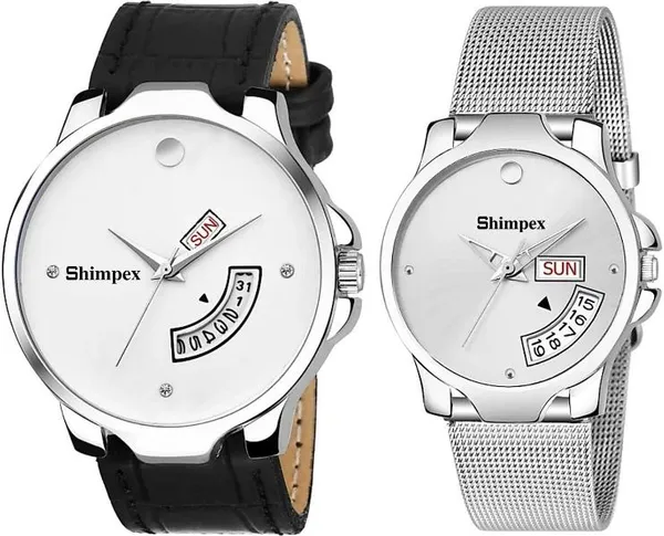 Shimpex_Good_Quality__Watches_Silver_Stainless_Steel_Genuine_Leather_Men_&_Women_Waterproof_With_A_One_Year_Warranty_Day_And_Date_Analog