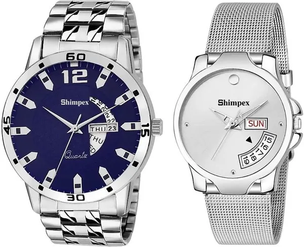Premium_Watches_Silver_Blue_Stainless_Steel_Men_&_Women_Waterproof_With_A_One_Year_Warranty_Day_And_Date_Analog