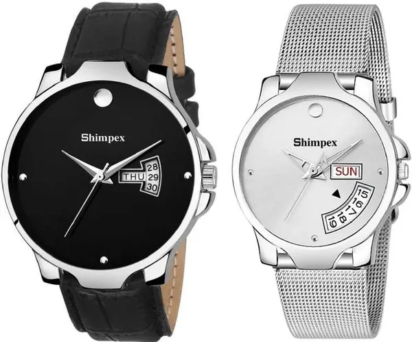 Premium_Watches_Silver_Black_Stainless_Steel_Genuine_Leather_Men_&_Women_Waterproof_With_A_One_Year_Warranty_Day_And_Date_Analog