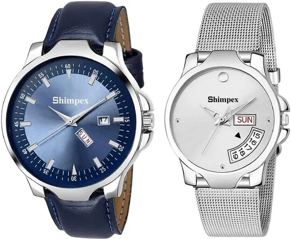 Premium_Watches_Silver_Blue_Stainless_Steel_Genuine_Leather_Men_&_Women_Waterproof_With_A_One_Year_Warranty_Day_And_Date_Analog