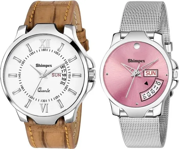 Premium_Watches_White_Pink_Stainless_Steel_Genuine_Leather_Boys_&_Girls_Waterproof_With_A_One_Year_Warranty_Day_And_Date_Analog