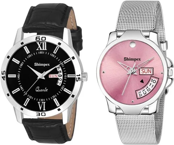 Premium_Watches_Black_Pink_Stainless_Steel_Genuine_Leather_Boys_&_Girls_Waterproof_With_A_One_Year_Warranty_Day_And_Date_Analog