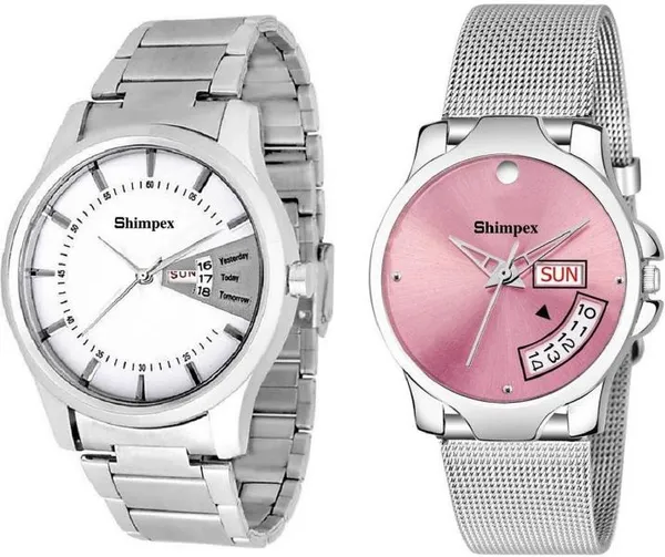 Premium_Watches_Silver_Pink_Stainless_Steel_Men_&_Women_Waterproof_With_A_One_Year_Warranty_Day_And_Date_Analog