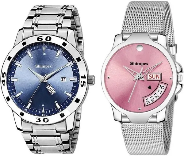 Premium_Watches_Blue_Pink_Stainless_Steel_Boys_&_Girls_Waterproof_With_A_One_Year_Warranty_Day_And_Date_Analog