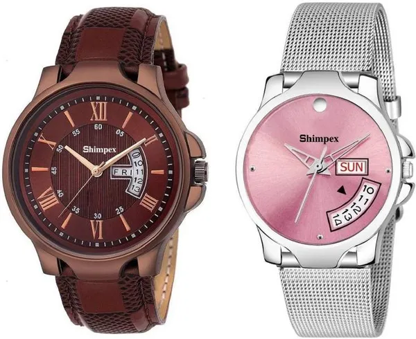 Premium_Watches_Brown_Pink_Stainless_Steel_Genuine_Leather_Men_&_Women_Waterproof_With_A_One_Year_Warranty_Day_And_Date_Analog