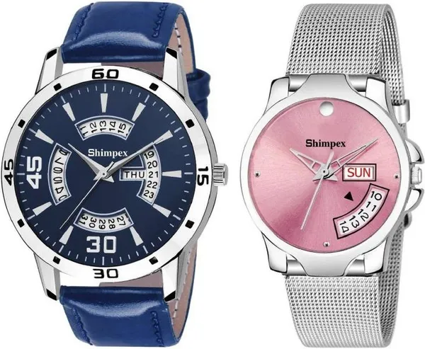Premium_Watches_Blue::Pink_Stainless_Steel::Genuine_Leather_Men_&_Women_Waterproof_with_a_one-year_warranty