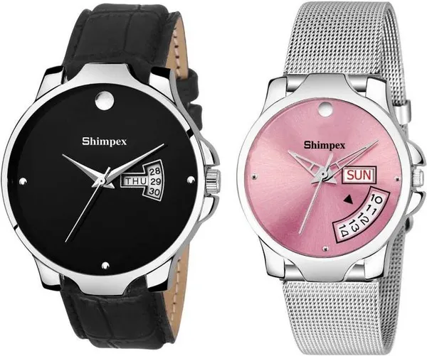 Premium_Watches_Black_Pink_Stainless_Steel_Genuine_Leather_Boys_&_Girls_Waterproof_With_A_One_Year_Warranty_Day_And_Date_Analog