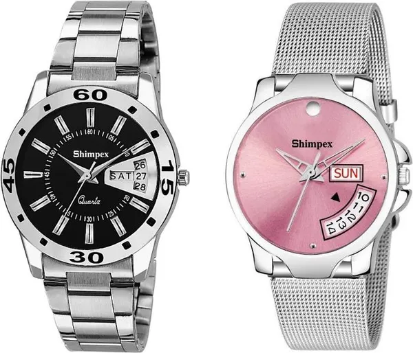 Premium_Watches_Black_Pink_Stainless_Steel_Men_&_Women_Waterproof_With_A_One_Year_Warranty_Day_And_Date_Analog